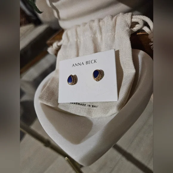 Anna Beck Gold Teardrop Earrings with Blue Lapis Stone - Picture 4 of 4